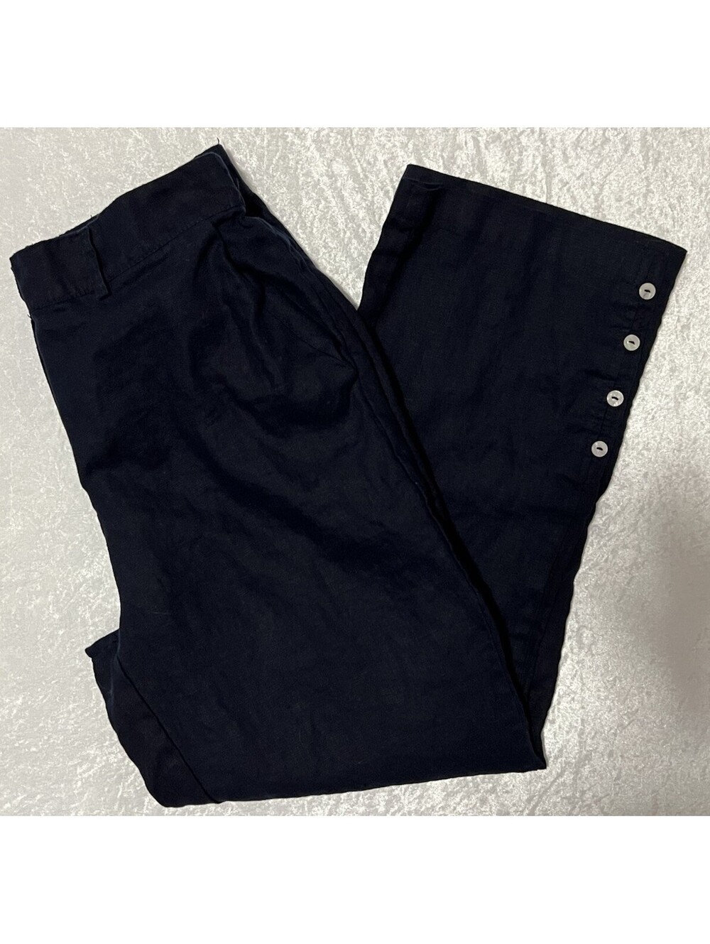 Tahari Women's Blue 100% Linen Pants Size Small Elastic Waist Button Zip Closure